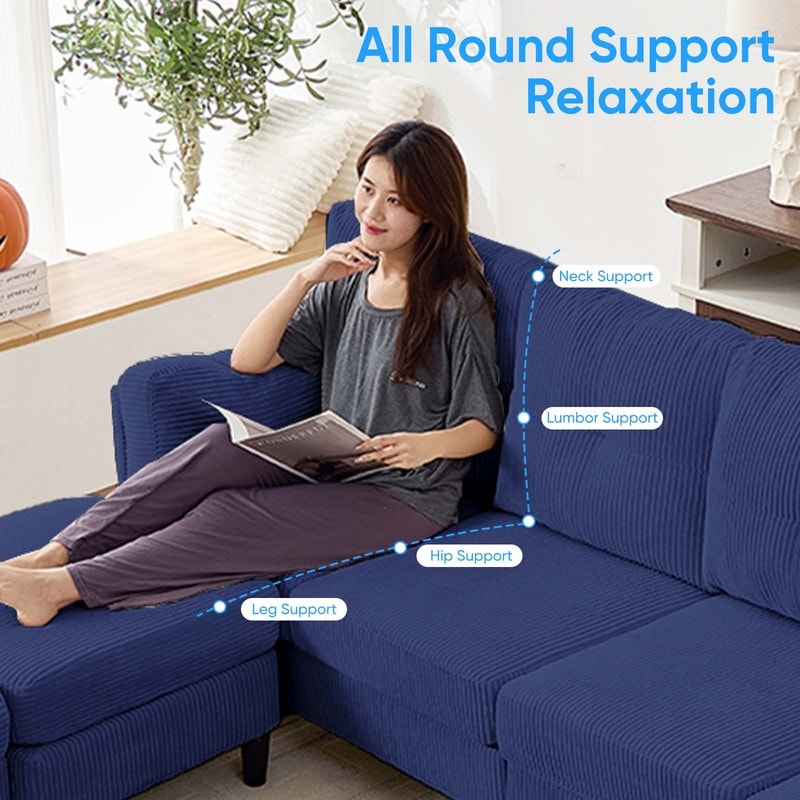 Mixoy Corduroy U-Shape Modular Convertible Sectional Sofa,Upholstered 4-Seater Sofa Couch with Movable Ottoman