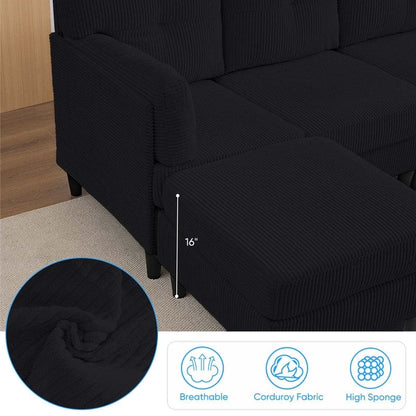 Mixoy Corduroy U-Shape Modular Convertible Sectional Sofa,Upholstered 4-Seater Sofa Couch with Movable Ottoman