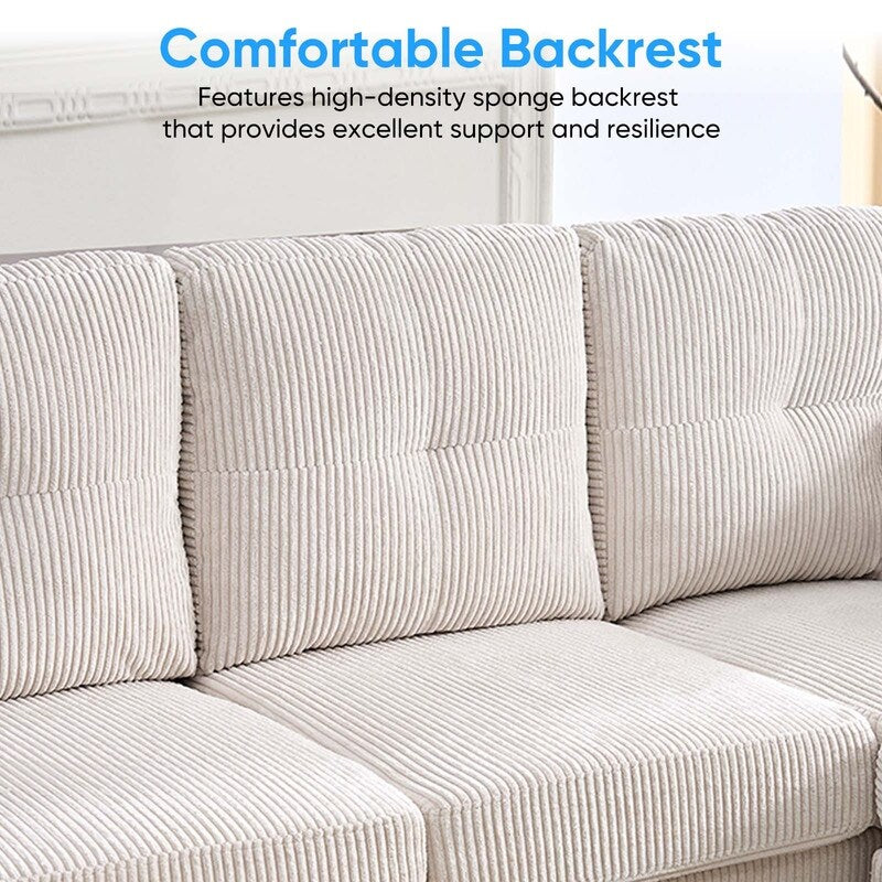 Mixoy Corduroy U-Shape Modular Convertible Sectional Sofa,Upholstered 4-Seater Sofa Couch with Movable Ottoman