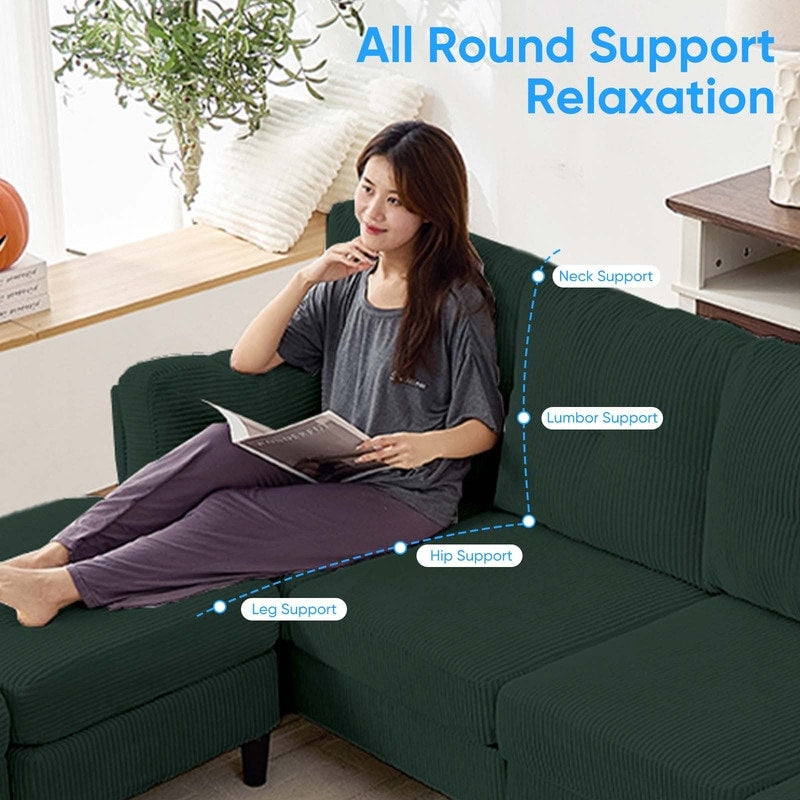 Mixoy Corduroy U-Shape Modular Convertible Sectional Sofa,Upholstered 4-Seater Sofa Couch with Movable Ottoman