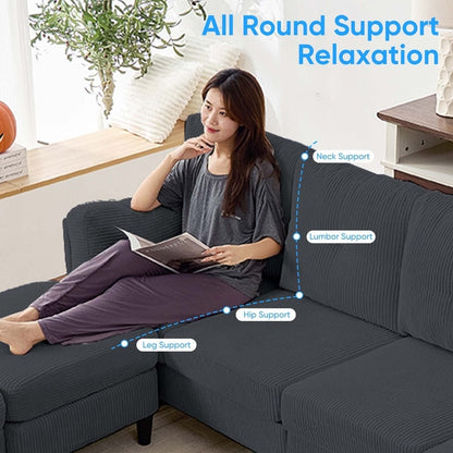 Mixoy Corduroy U-Shape Modular Convertible Sectional Sofa,Upholstered 4-Seater Sofa Couch with Movable Ottoman