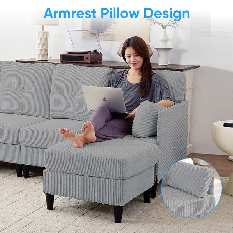 Mixoy Corduroy U-Shape Modular Convertible Sectional Sofa,Upholstered 4-Seater Sofa Couch with Movable Ottoman