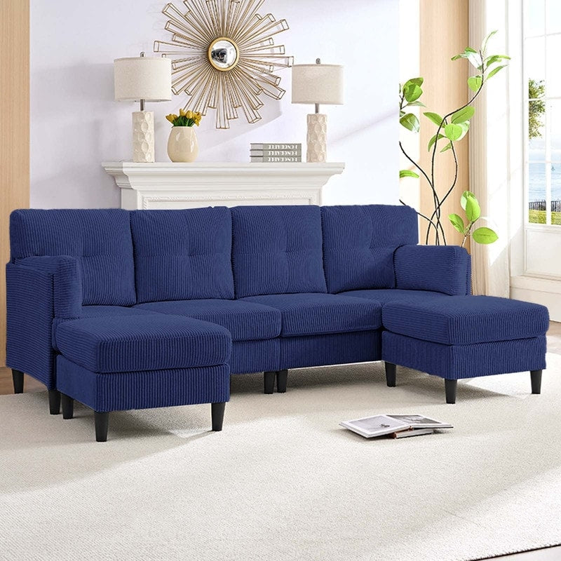 Mixoy Corduroy U-Shape Modular Convertible Sectional Sofa,Upholstered 4-Seater Sofa Couch with Movable Ottoman
