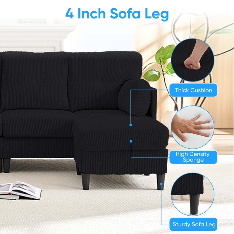 Mixoy Corduroy U-Shape Modular Convertible Sectional Sofa,Upholstered 4-Seater Sofa Couch with Movable Ottoman