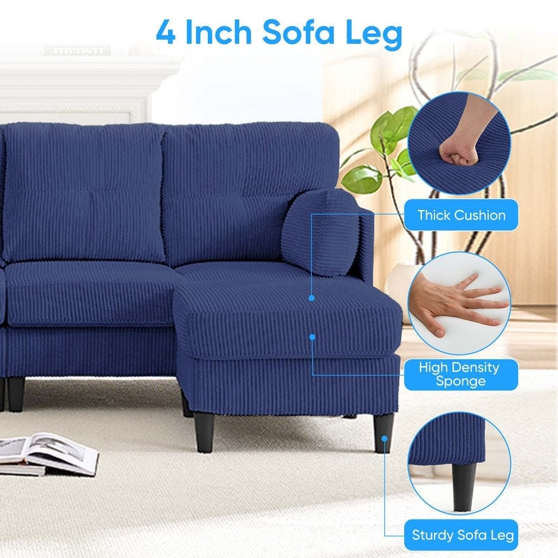 Mixoy Corduroy U-Shape Modular Convertible Sectional Sofa,Upholstered 4-Seater Sofa Couch with Movable Ottoman