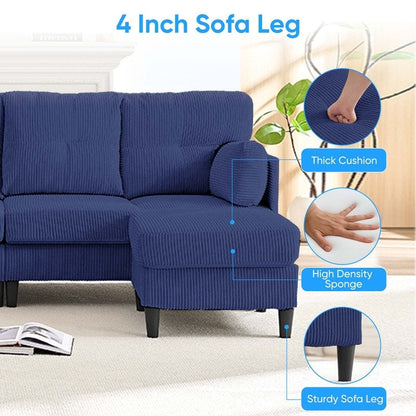 Mixoy Corduroy U-Shape Modular Convertible Sectional Sofa,Upholstered 4-Seater Sofa Couch with Movable Ottoman