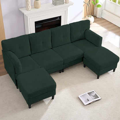 Mixoy Corduroy U-Shape Modular Convertible Sectional Sofa,Upholstered 4-Seater Sofa Couch with Movable Ottoman