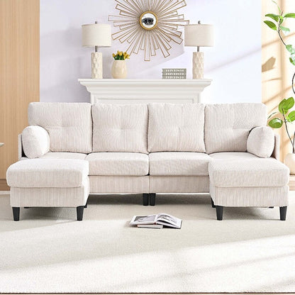 Mixoy Corduroy U-Shape Modular Convertible Sectional Sofa,Upholstered 4-Seater Sofa Couch with Movable Ottoman