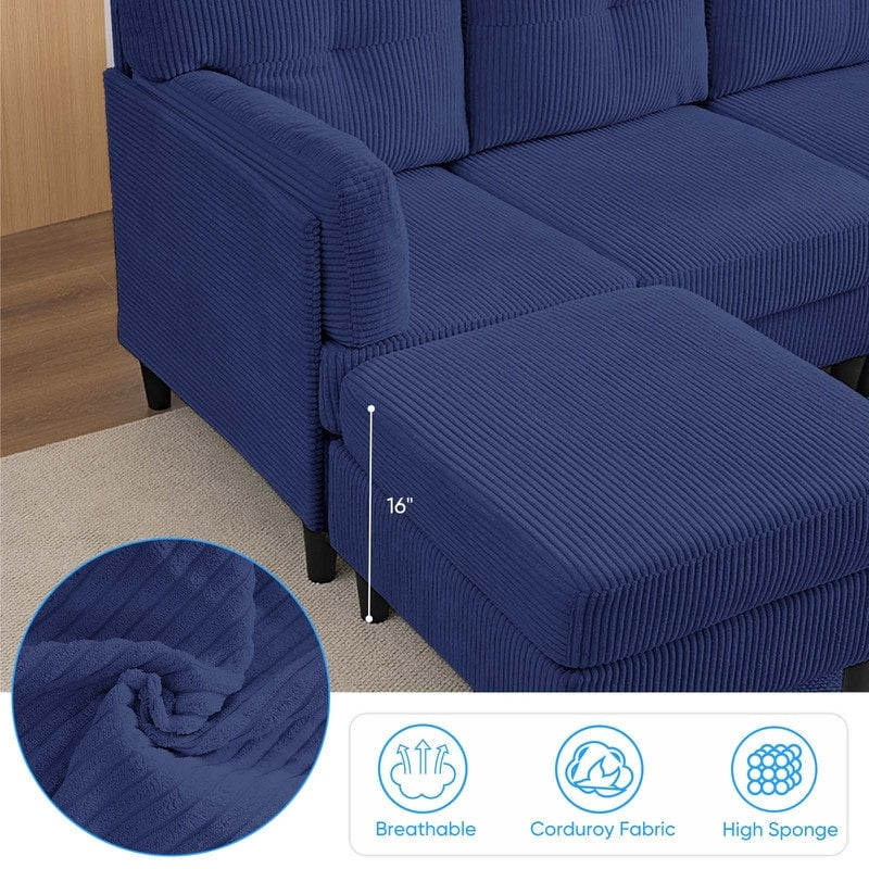 Mixoy Corduroy U-Shape Modular Convertible Sectional Sofa,Upholstered 4-Seater Sofa Couch with Movable Ottoman