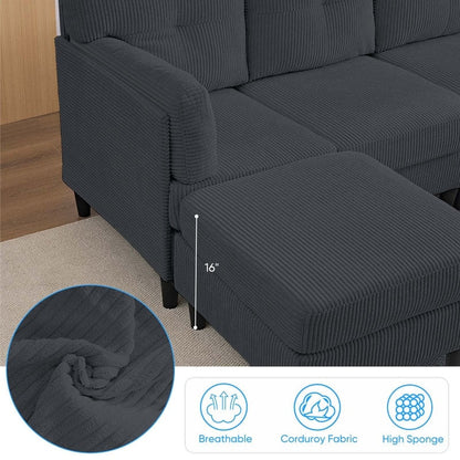 Mixoy Corduroy U-Shape Modular Convertible Sectional Sofa,Upholstered 4-Seater Sofa Couch with Movable Ottoman