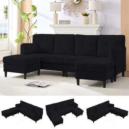 Mixoy Corduroy U-Shape Modular Convertible Sectional Sofa,Upholstered 4-Seater Sofa Couch with Movable Ottoman