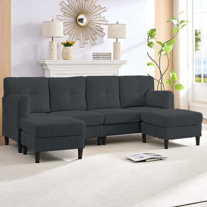 Mixoy Corduroy U-Shape Modular Convertible Sectional Sofa,Upholstered 4-Seater Sofa Couch with Movable Ottoman