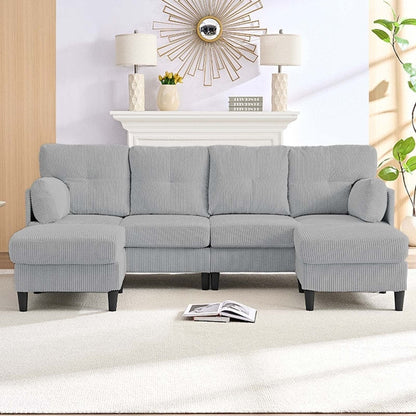 Mixoy Corduroy U-Shape Modular Convertible Sectional Sofa,Upholstered 4-Seater Sofa Couch with Movable Ottoman