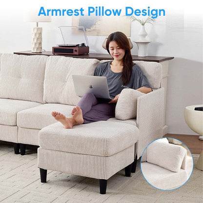 Mixoy Corduroy U-Shape Modular Convertible Sectional Sofa,Upholstered 4-Seater Sofa Couch with Movable Ottoman