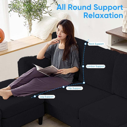 Mixoy Corduroy U-Shape Modular Convertible Sectional Sofa,Upholstered 4-Seater Sofa Couch with Movable Ottoman