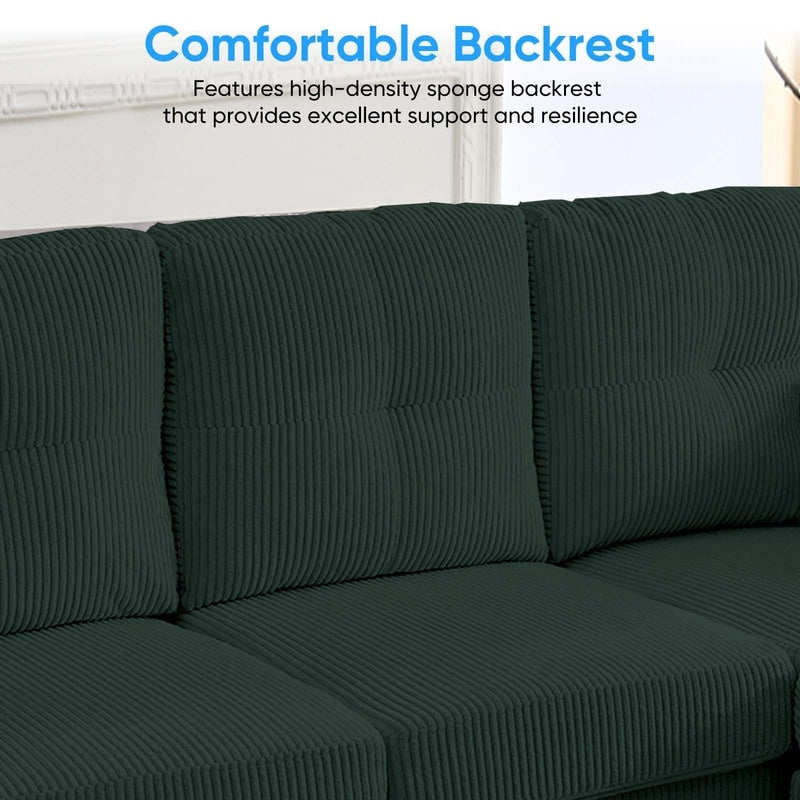 Mixoy Corduroy U-Shape Modular Convertible Sectional Sofa,Upholstered 4-Seater Sofa Couch with Movable Ottoman