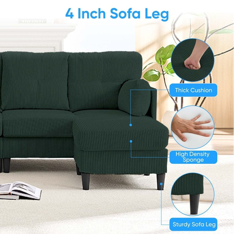 Mixoy Corduroy U-Shape Modular Convertible Sectional Sofa,Upholstered 4-Seater Sofa Couch with Movable Ottoman