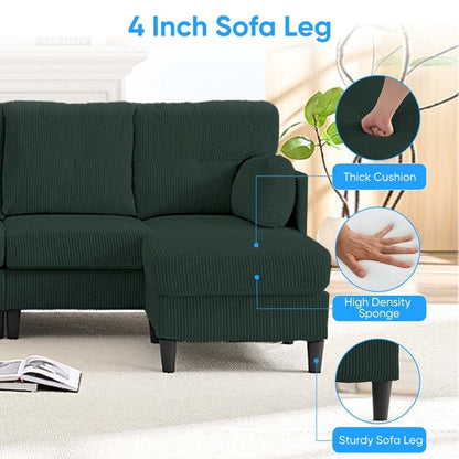 Mixoy Corduroy U-Shape Modular Convertible Sectional Sofa,Upholstered 4-Seater Sofa Couch with Movable Ottoman