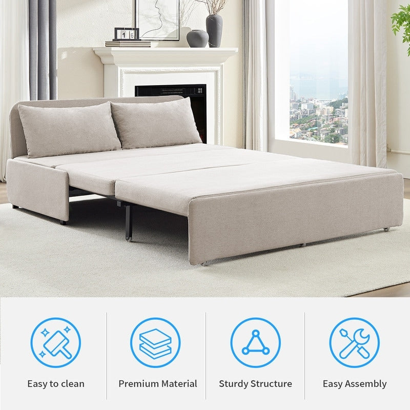 Mixoy Full/Queen Size Sofa Bed,2 in 1 Convertible Linen 1-Seater/Loveseat Sleeper Sofa Couch with Cushions