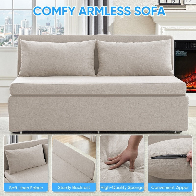 Mixoy Full/Queen Size Sofa Bed,2 in 1 Convertible Linen 1-Seater/Loveseat Sleeper Sofa Couch with Cushions