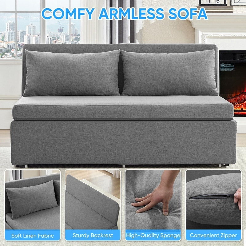 Mixoy Full/Queen Size Sofa Bed,2 in 1 Convertible Linen 1-Seater/Loveseat Sleeper Sofa Couch with Cushions