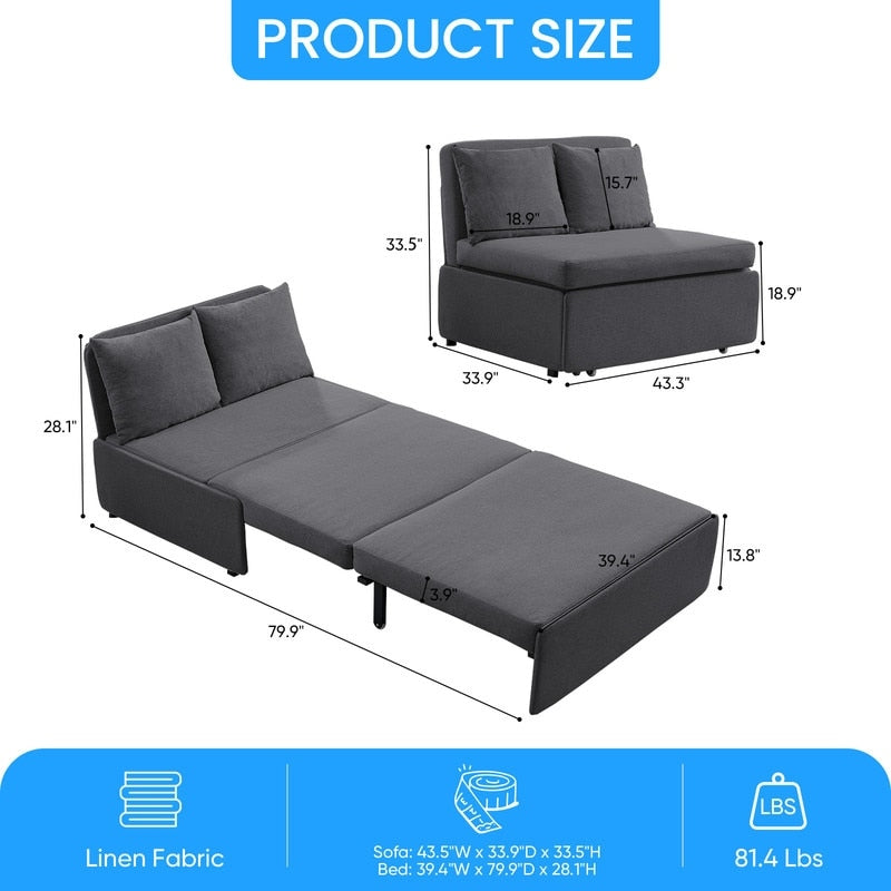 Mixoy Full/Queen Size Sofa Bed,2 in 1 Convertible Linen 1-Seater/Loveseat Sleeper Sofa Couch with Cushions