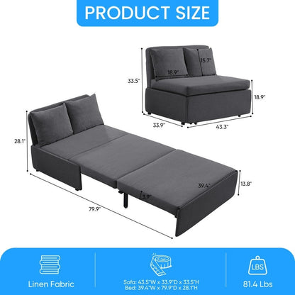 Mixoy Full/Queen Size Sofa Bed,2 in 1 Convertible Linen 1-Seater/Loveseat Sleeper Sofa Couch with Cushions