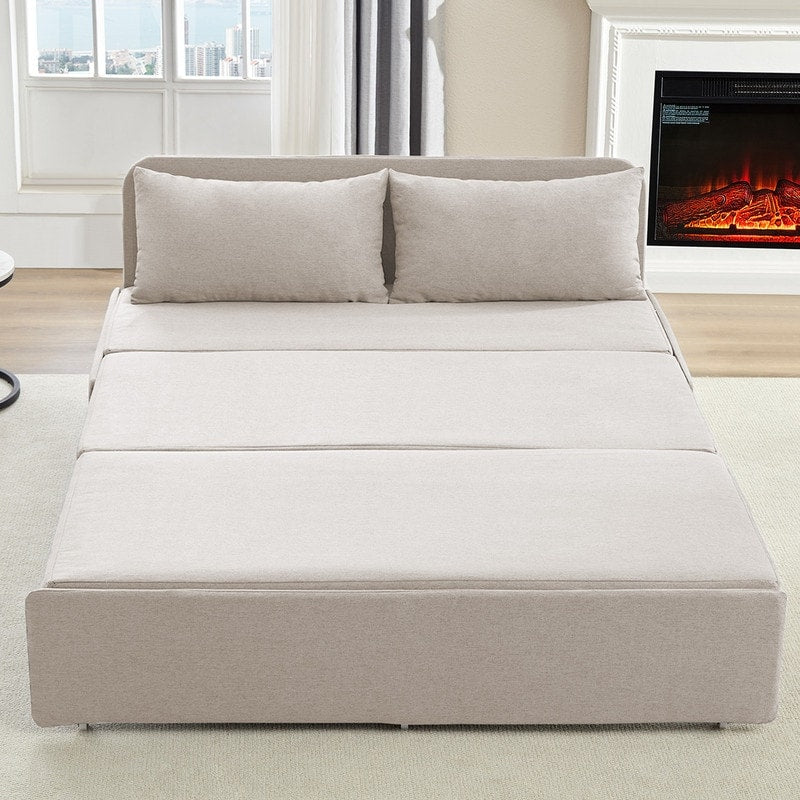 Mixoy Full/Queen Size Sofa Bed,2 in 1 Convertible Linen 1-Seater/Loveseat Sleeper Sofa Couch with Cushions