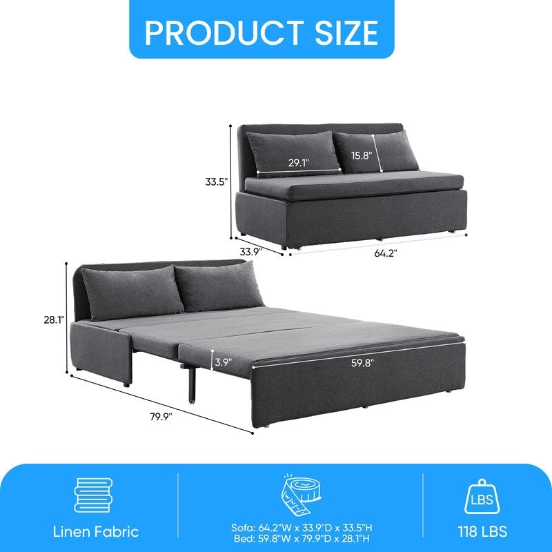 Mixoy Full/Queen Size Sofa Bed,2 in 1 Convertible Linen 1-Seater/Loveseat Sleeper Sofa Couch with Cushions