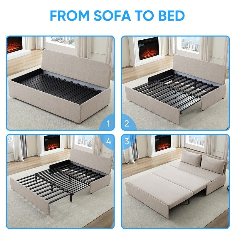 Mixoy Full/Queen Size Sofa Bed,2 in 1 Convertible Linen 1-Seater/Loveseat Sleeper Sofa Couch with Cushions