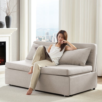 Mixoy Full/Queen Size Sofa Bed,2 in 1 Convertible Linen 1-Seater/Loveseat Sleeper Sofa Couch with Cushions