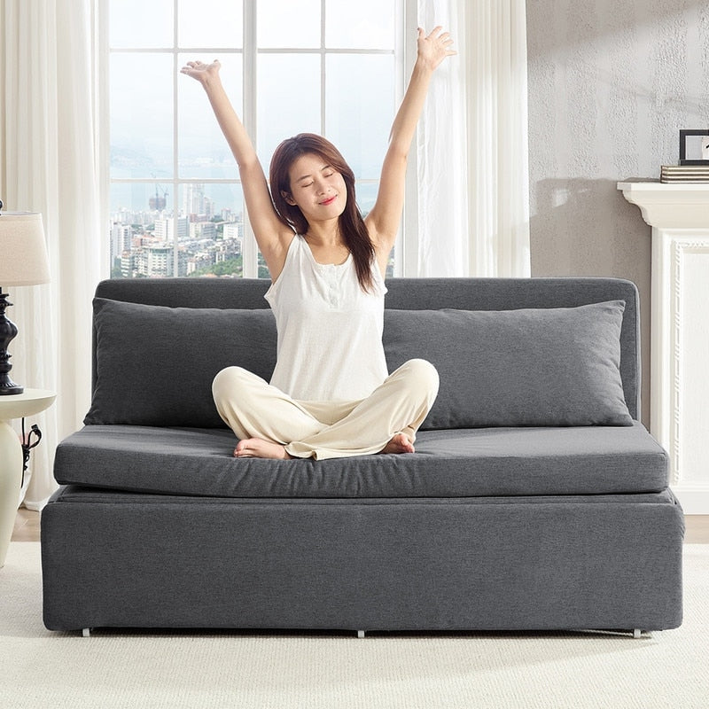 Mixoy Full/Queen Size Sofa Bed,2 in 1 Convertible Linen 1-Seater/Loveseat Sleeper Sofa Couch with Cushions