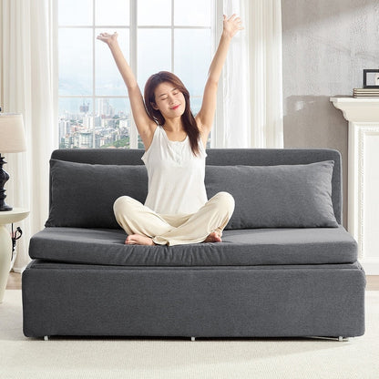 Mixoy Full/Queen Size Sofa Bed,2 in 1 Convertible Linen 1-Seater/Loveseat Sleeper Sofa Couch with Cushions
