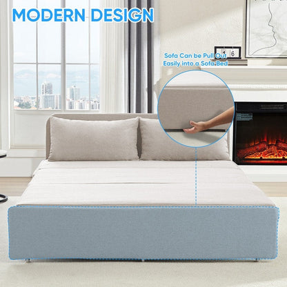 Mixoy Full/Queen Size Sofa Bed,2 in 1 Convertible Linen 1-Seater/Loveseat Sleeper Sofa Couch with Cushions