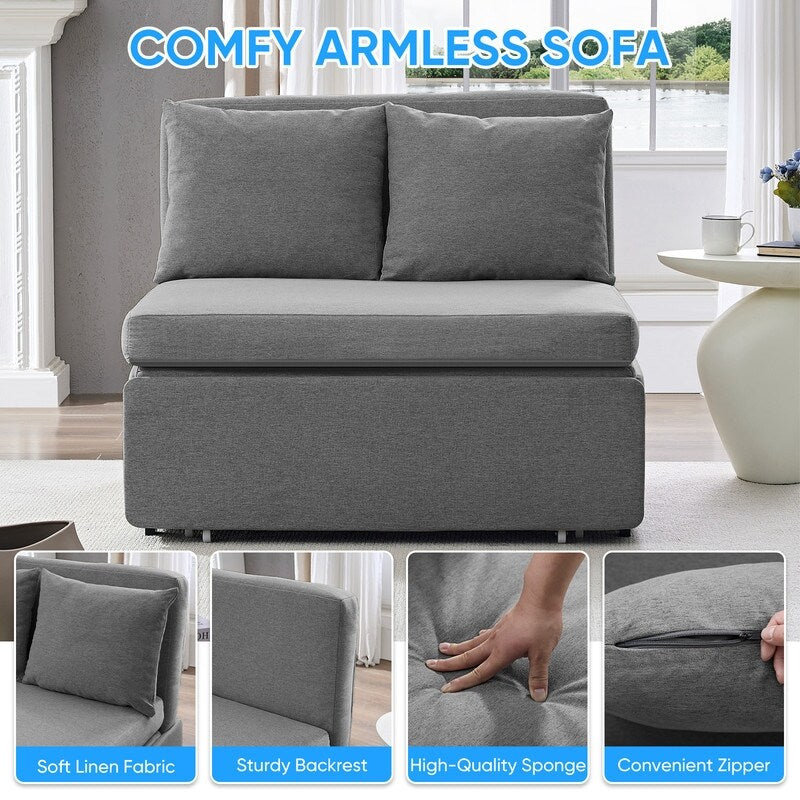 Mixoy Full/Queen Size Sofa Bed,2 in 1 Convertible Linen 1-Seater/Loveseat Sleeper Sofa Couch with Cushions
