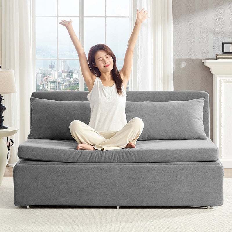 Mixoy Full/Queen Size Sofa Bed,2 in 1 Convertible Linen 1-Seater/Loveseat Sleeper Sofa Couch with Cushions