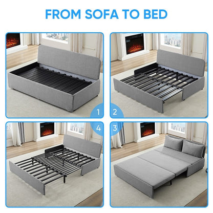 Mixoy Full/Queen Size Sofa Bed,2 in 1 Convertible Linen 1-Seater/Loveseat Sleeper Sofa Couch with Cushions