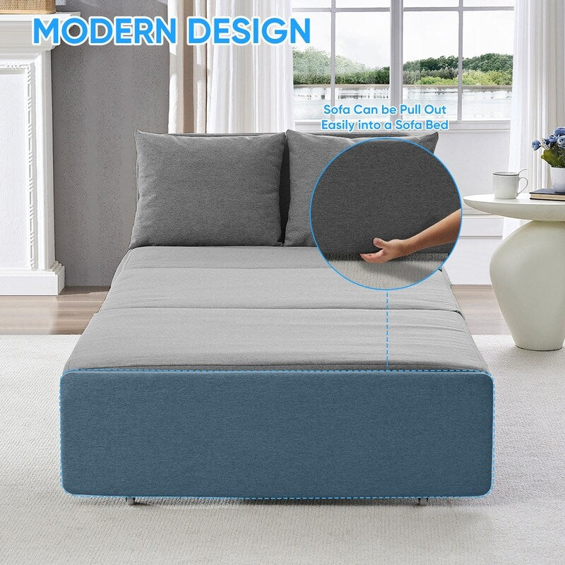 Mixoy Full/Queen Size Sofa Bed,2 in 1 Convertible Linen 1-Seater/Loveseat Sleeper Sofa Couch with Cushions