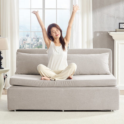 Mixoy Full/Queen Size Sofa Bed,2 in 1 Convertible Linen 1-Seater/Loveseat Sleeper Sofa Couch with Cushions