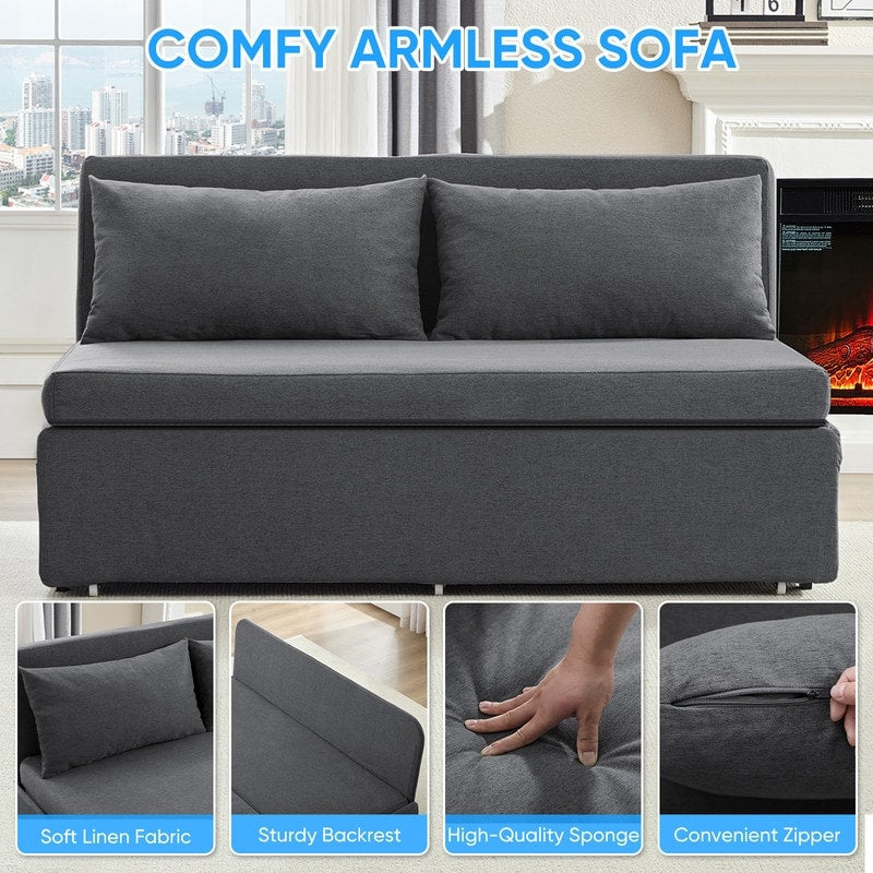 Mixoy Full/Queen Size Sofa Bed,2 in 1 Convertible Linen 1-Seater/Loveseat Sleeper Sofa Couch with Cushions