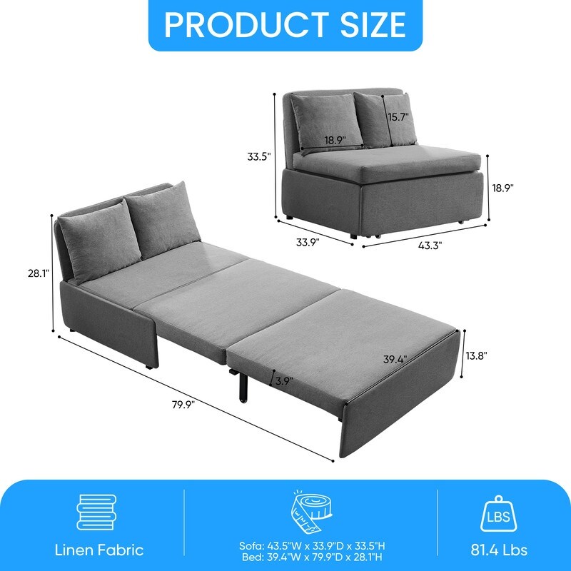 Mixoy Full/Queen Size Sofa Bed,2 in 1 Convertible Linen 1-Seater/Loveseat Sleeper Sofa Couch with Cushions