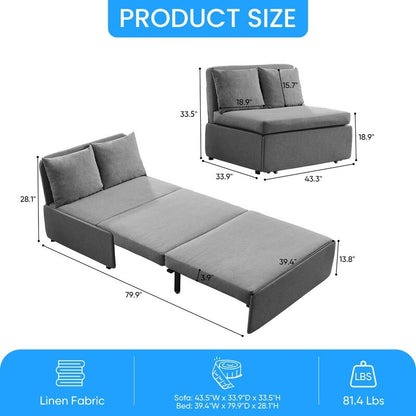 Mixoy Full/Queen Size Sofa Bed,2 in 1 Convertible Linen 1-Seater/Loveseat Sleeper Sofa Couch with Cushions