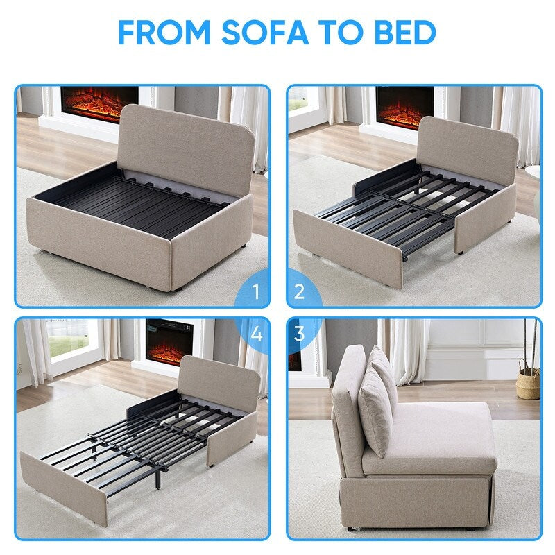 Mixoy Full/Queen Size Sofa Bed,2 in 1 Convertible Linen 1-Seater/Loveseat Sleeper Sofa Couch with Cushions