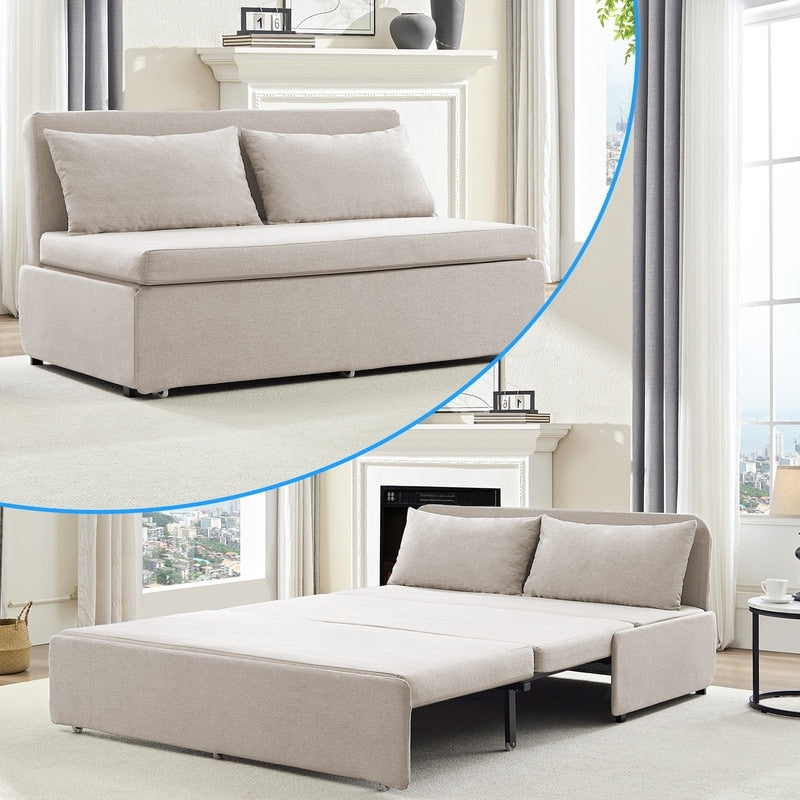 Mixoy Full/Queen Size Sofa Bed,2 in 1 Convertible Linen 1-Seater/Loveseat Sleeper Sofa Couch with Cushions