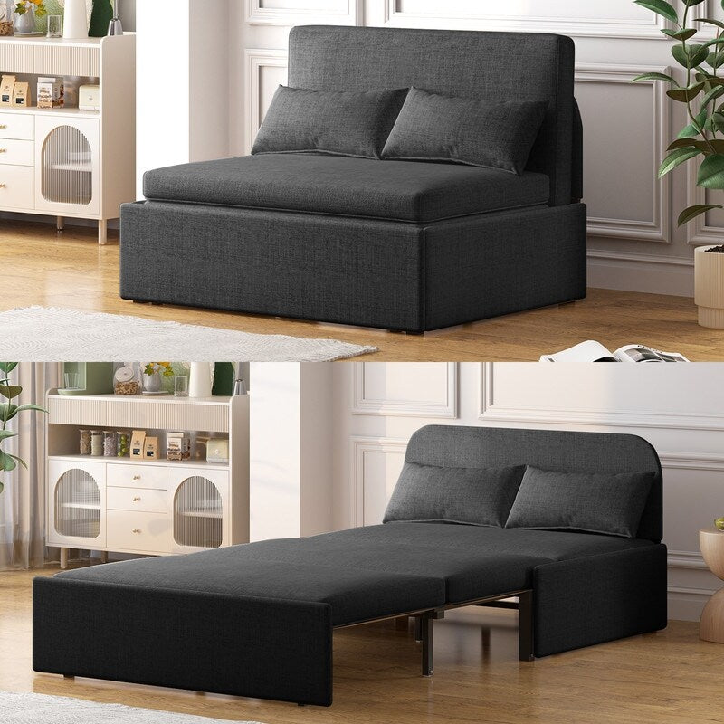 Mixoy Linen 2-in-1 Convertible Sofa Bed,Twin/Queen Pull Out Sleeper Sofa with Mattress,Cushions