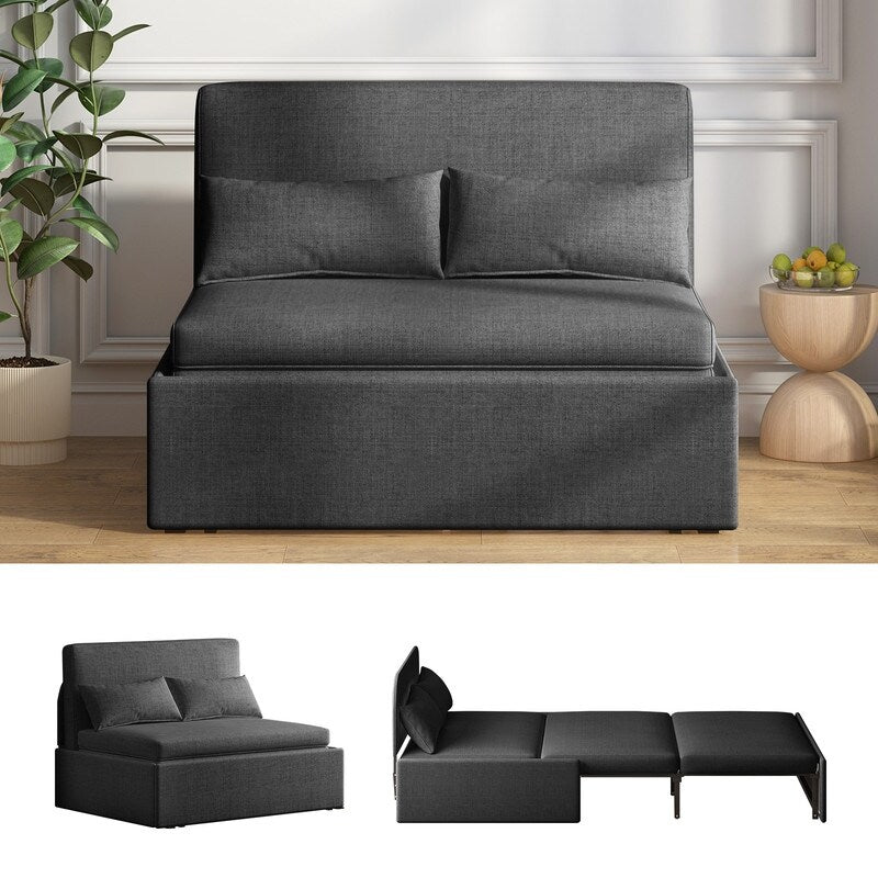 Mixoy Linen 2-in-1 Convertible Sofa Bed,Twin/Queen Pull Out Sleeper Sofa with Mattress,Cushions