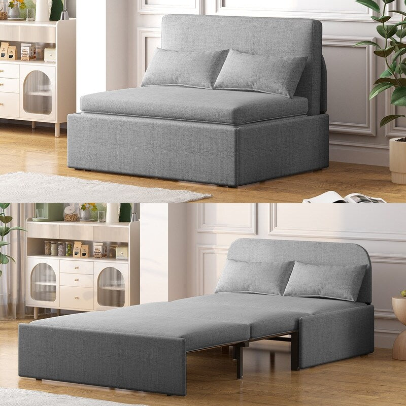 Mixoy Linen 2-in-1 Convertible Sofa Bed,Twin/Queen Pull Out Sleeper Sofa with Mattress,Cushions