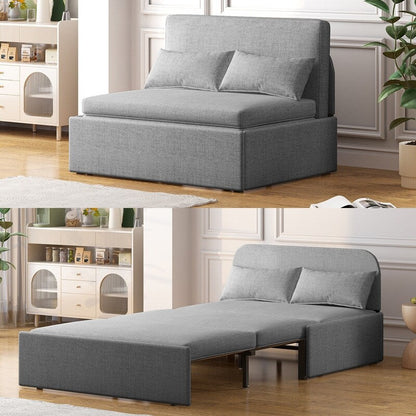 Mixoy Linen 2-in-1 Convertible Sofa Bed,Twin/Queen Pull Out Sleeper Sofa with Mattress,Cushions