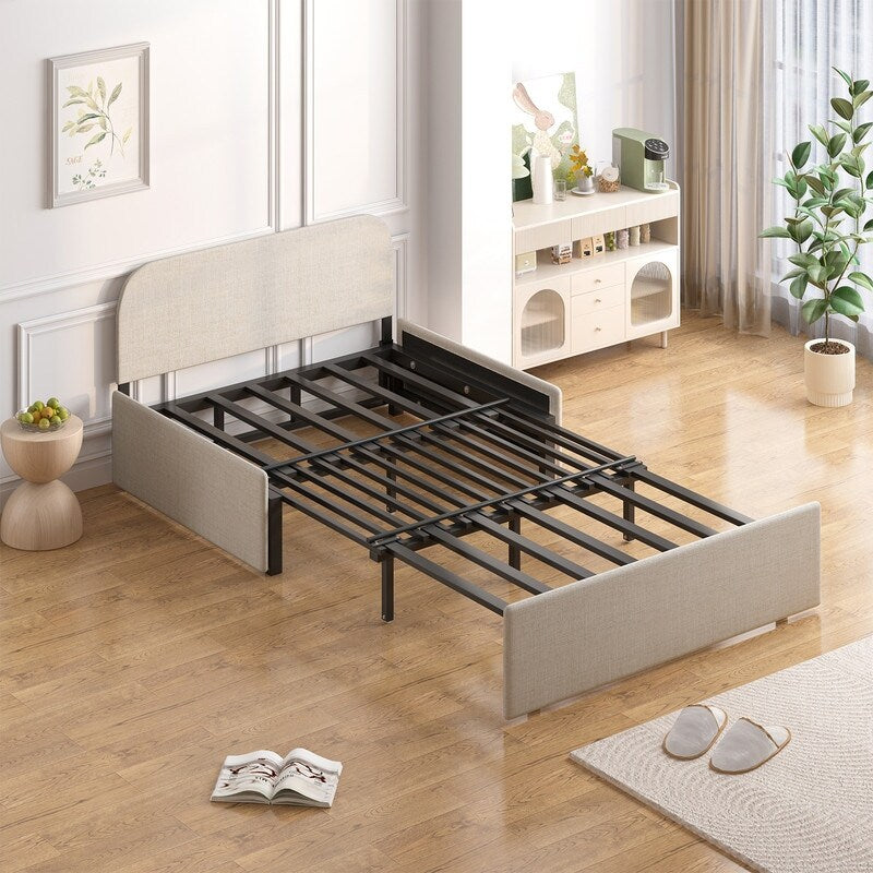 Mixoy Linen 2-in-1 Convertible Sofa Bed,Twin/Queen Pull Out Sleeper Sofa with Mattress,Cushions