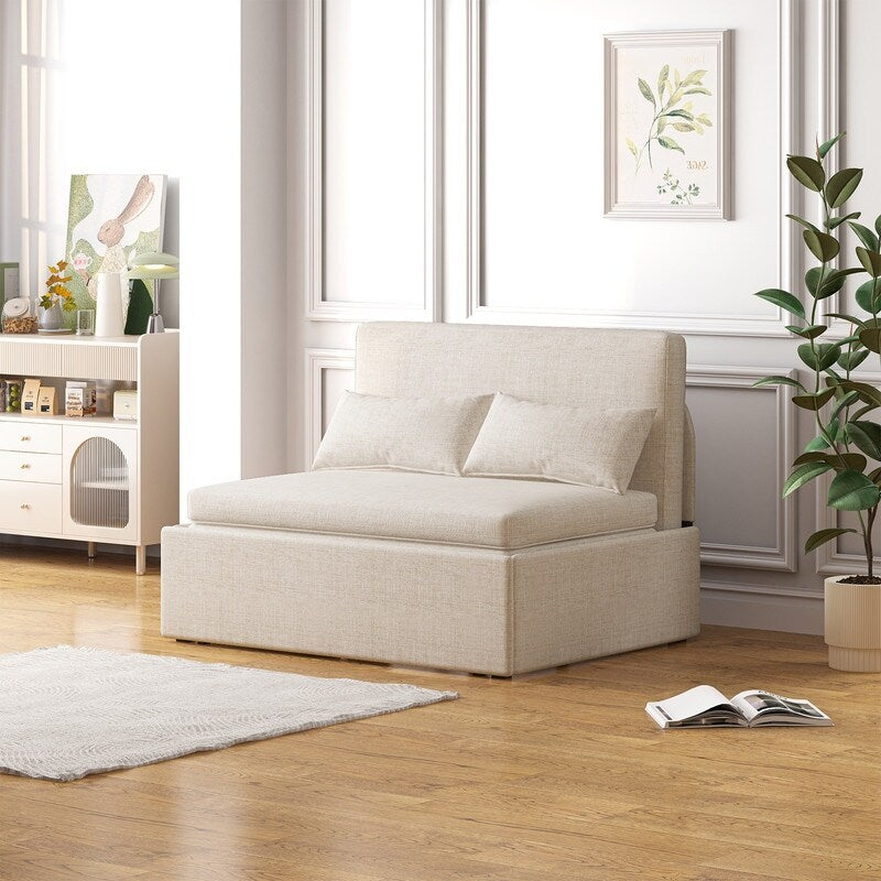 Mixoy Linen 2-in-1 Convertible Sofa Bed,Twin/Queen Pull Out Sleeper Sofa with Mattress,Cushions